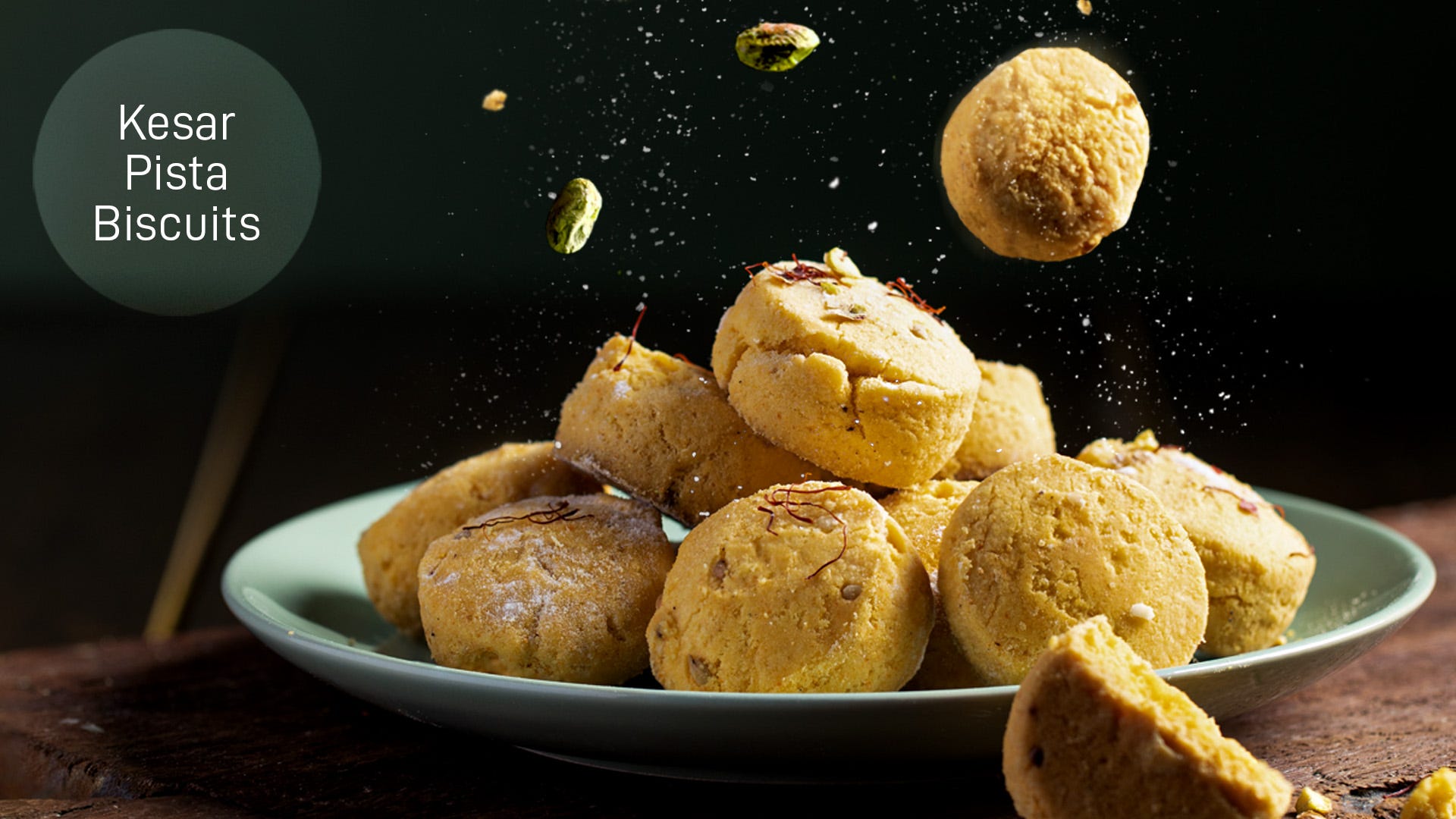 Kesar Pista Biscuits in Microwave