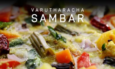 Varutharachya Sambar with Steamed Rice in Microwave