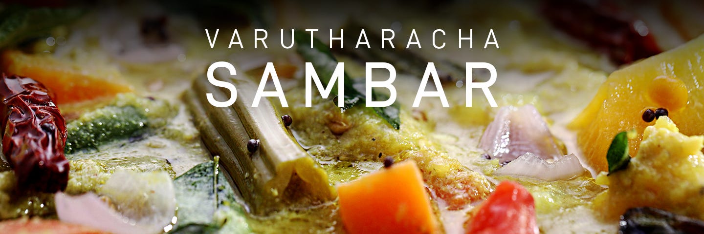 Varutharachya Sambar with Steamed Rice in Microwave